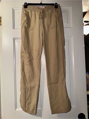 SO Women's Low rise Straight-Leg Linen Pants in Light Beige